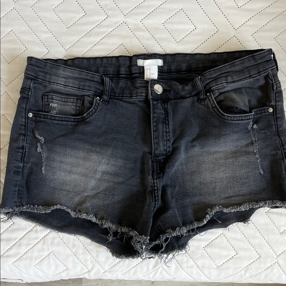 Distressed Black Denim Shorts
